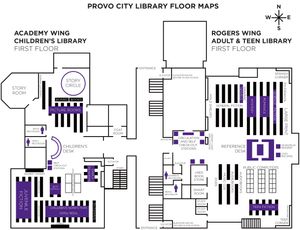 A map of the first floor of the Provo Library