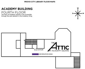A map of the Provo Library Fourth Floor Academy Attic